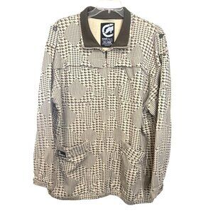 Ecko Unltd 2XL Houndstooth Jacket Y2K Cyber Punk‎ Cream Brown Full Zip